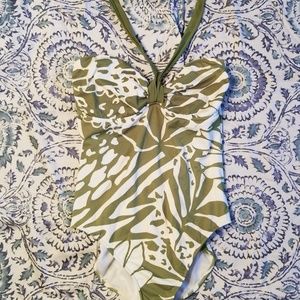 Green&White One Piece Bathing Suit -12